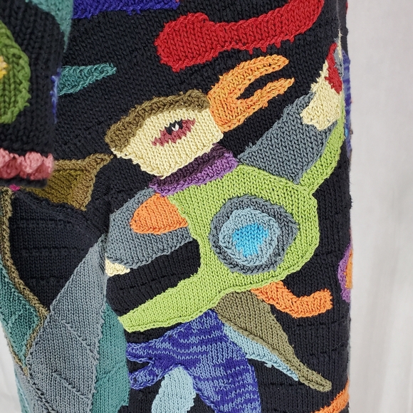 Peruvian Connection Sz S Fiber Rich Birds Fish Art-To-Wear Round Luxury Sweater - Picture 7 of 12